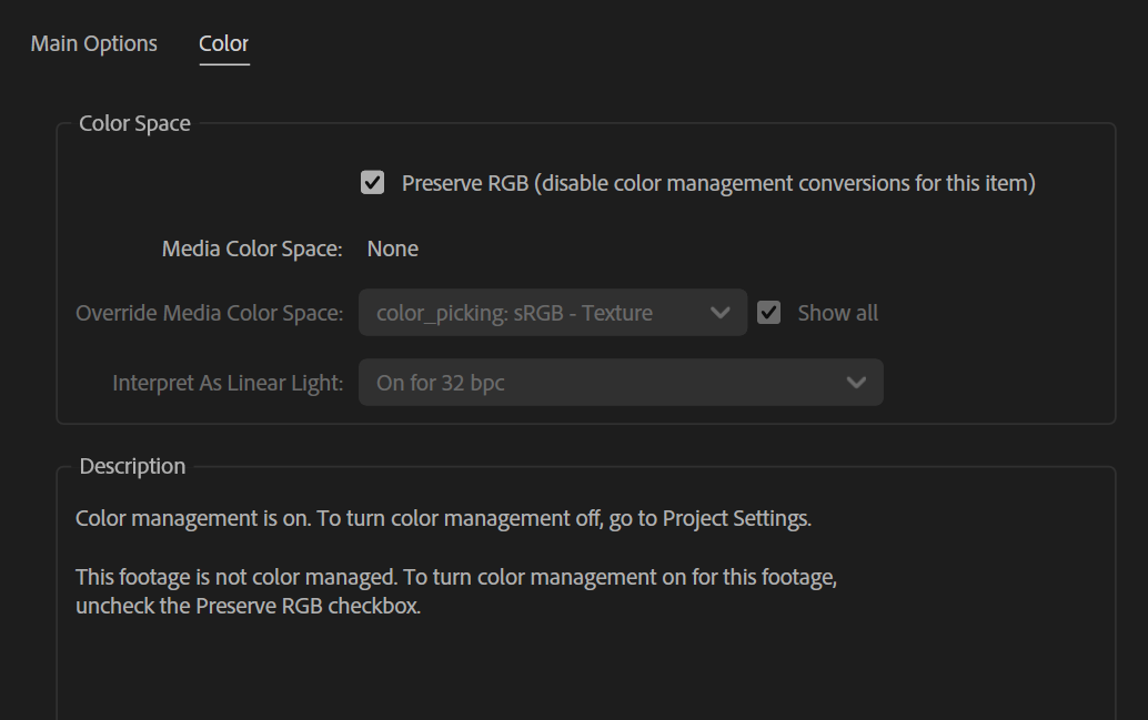 Interpret Footage for standard footage